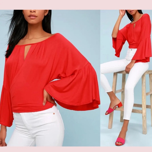 *HOST PICK* NWOT Free People [ S ] Last Time In Red Bell Sleeve Crop - Picture 3 of 8